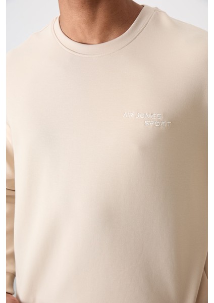 Bej Pamuklu Kalın Yumuşak Dokulu Comfort Fit Nakışlı Erkek Eşofman Takım - 85254 fırsatları