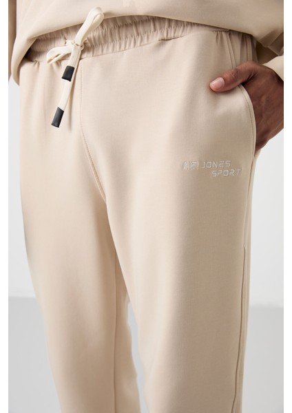 Bej Pamuklu Kalın Yumuşak Dokulu Comfort Fit Nakışlı Erkek Eşofman Takım - 85254 indirimleri