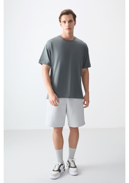 Haki %100 Pamuk Kalın Yumuşak Dokulu Oversize Fit Basic Erkek T-Shirt - 88353 fiyatları