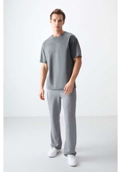 Haki Pamuklu Kalın Yumuşak Dokulu Oversize Fit Basic Erkek T-Shirt - 88378 modelleri