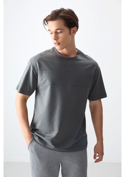 Haki Pamuklu Kalın Yumuşak Dokulu Oversize Fit Basic Erkek T-Shirt - 88378 fırsatları