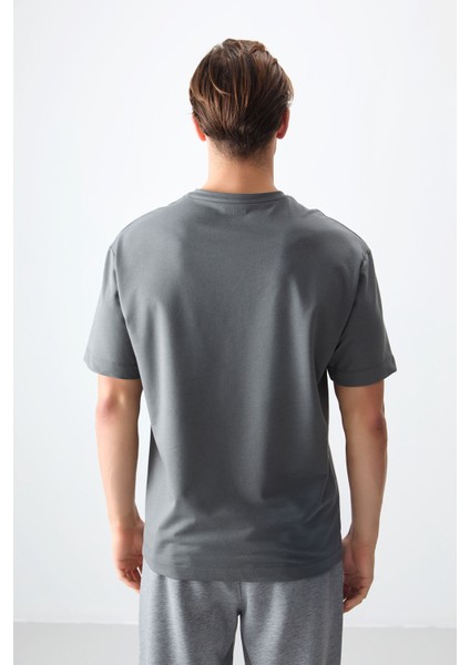 Haki Pamuklu Kalın Yumuşak Dokulu Oversize Fit Basic Erkek T-Shirt - 88378 indirimleri