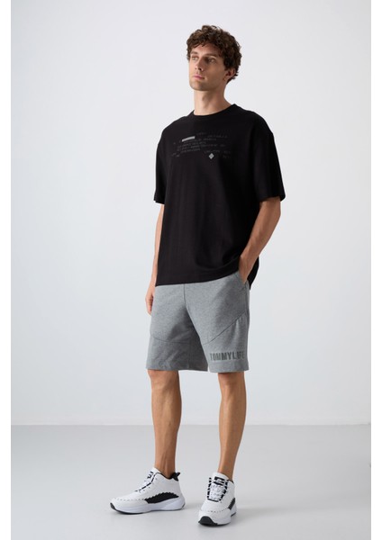 Siyah Pamuklu Kalın Yumuşak Dokulu Oversize Fit Baskılı Erkek T-Shirt - 88326 fiyatları