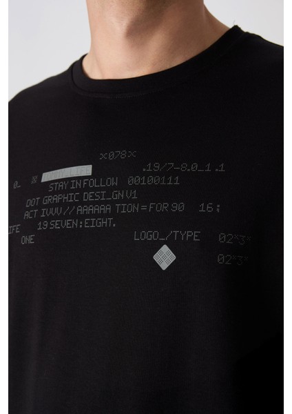 Siyah Pamuklu Kalın Yumuşak Dokulu Oversize Fit Baskılı Erkek T-Shirt - 88326 fırsatları