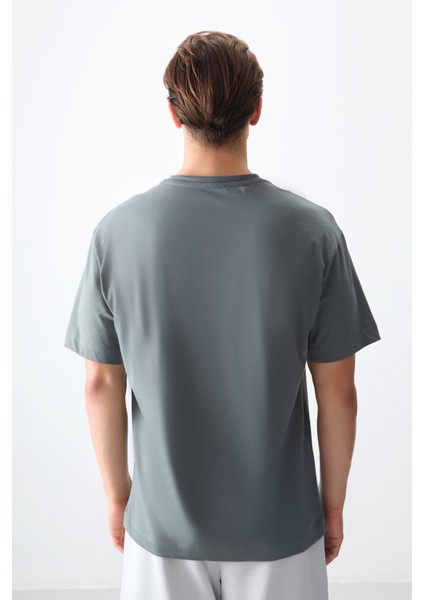 Haki %100 Pamuk Kalın Yumuşak Dokulu Oversize Fit Basic Erkek T-Shirt - 88353 indirimleri