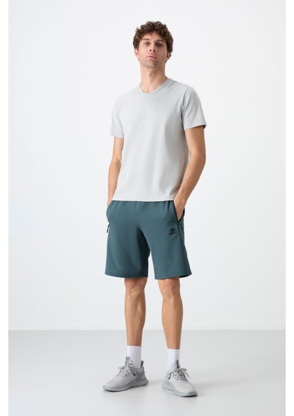 Orman Yeşili Gizli Fermuar Arka Cepli Bağcıklı Standart Kalıp Erkek Şort - 81136