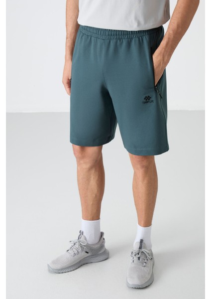 Orman Yeşili Gizli Fermuar Arka Cepli Bağcıklı Standart Kalıp Erkek Şort - 81136 fiyatları