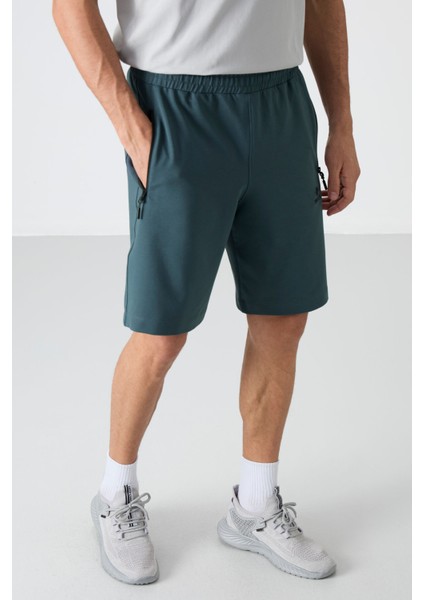 Orman Yeşili Gizli Fermuar Arka Cepli Bağcıklı Standart Kalıp Erkek Şort - 81136 modelleri