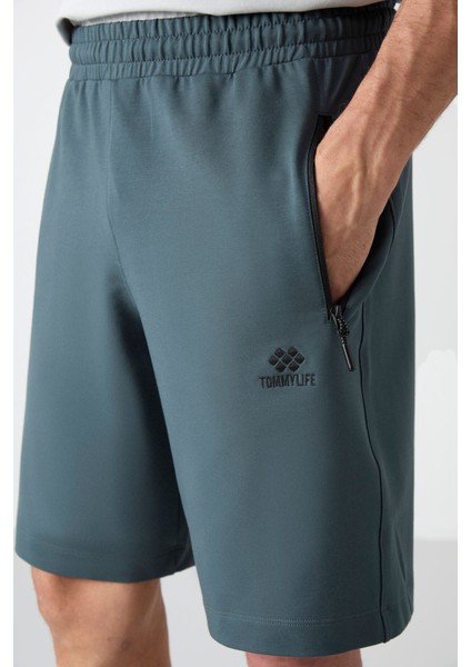 Orman Yeşili Gizli Fermuar Arka Cepli Bağcıklı Standart Kalıp Erkek Şort - 81136 fırsatları