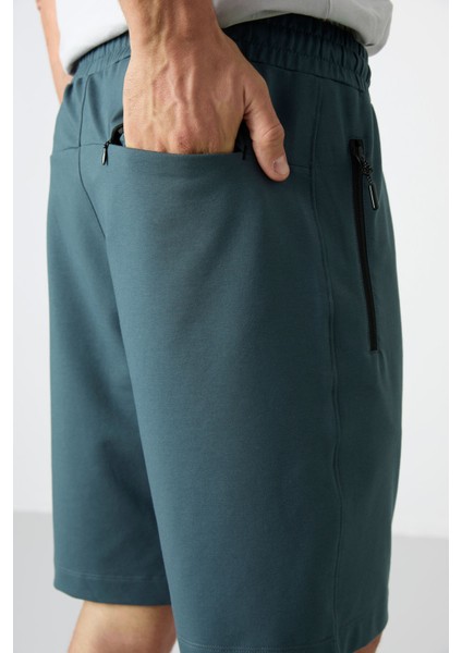Orman Yeşili Gizli Fermuar Arka Cepli Bağcıklı Standart Kalıp Erkek Şort - 81136 indirimleri