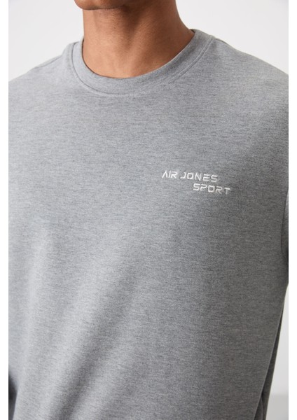 Gri Melanj Pamuklu Kalın Yumuşak Dokulu Comfort Fit Nakışlı Erkek Eşofman Takım - 85254 fırsatları