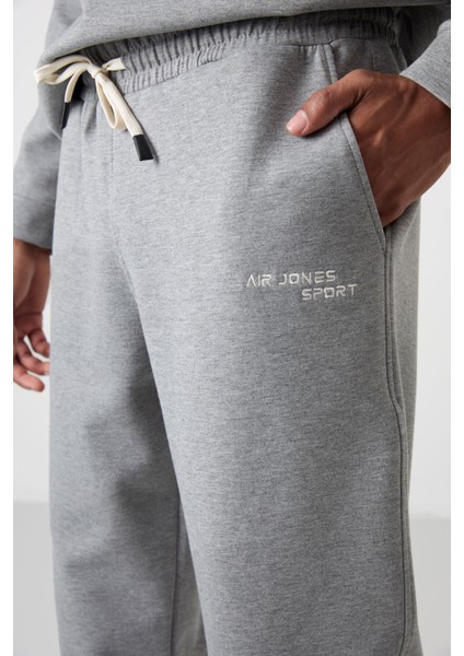 Gri Melanj Pamuklu Kalın Yumuşak Dokulu Comfort Fit Nakışlı Erkek Eşofman Takım - 85254 indirimleri