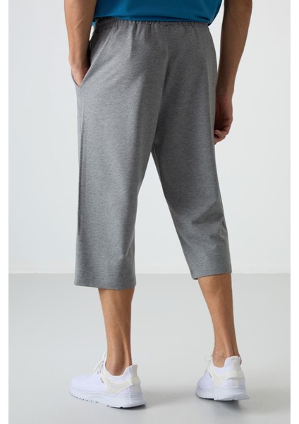 Gri Melanj Pamuklu Yumuşak Dokulu Standart Fit Nakışlı Erkek Kapri - 83102 indirimleri