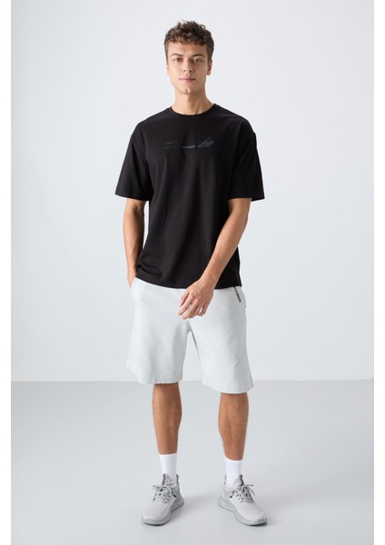 Siyah Pamuklu Kalın Yumuşak Dokulu Oversize Fit Baskılı Erkek T-Shirt - 88330 fiyatları