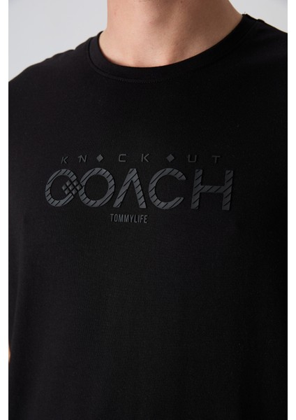 Siyah Pamuklu Kalın Yumuşak Dokulu Oversize Fit Baskılı Erkek T-Shirt - 88329 modelleri