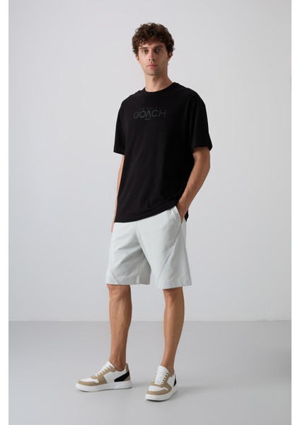 Siyah Pamuklu Kalın Yumuşak Dokulu Oversize Fit Baskılı Erkek T-Shirt - 88329 fırsatları