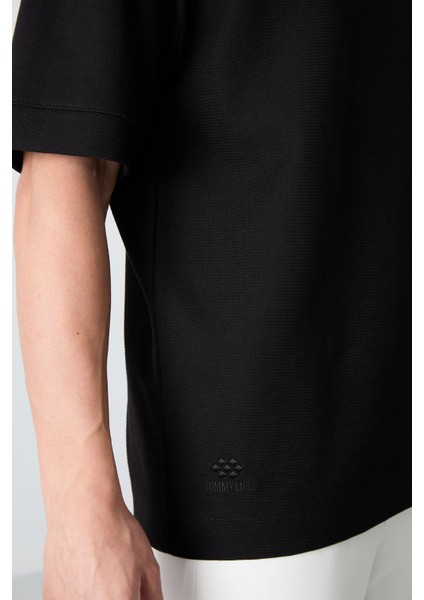 Siyah Pamuklu Kalın Yüzeyi Dokulu Oversize Fit Basic Erkek T-Shirt - 88335 indirimleri