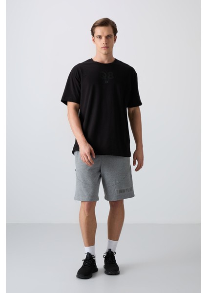 Siyah Pamuklu Kalın Yumuşak Dokulu Oversize Fit Baskılı Erkek T-Shirt - 88333 fiyatları