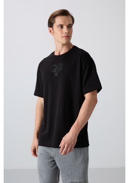 Siyah Pamuklu Kalın Yumuşak Dokulu Oversize Fit Baskılı Erkek T-Shirt - 88333 fırsatları