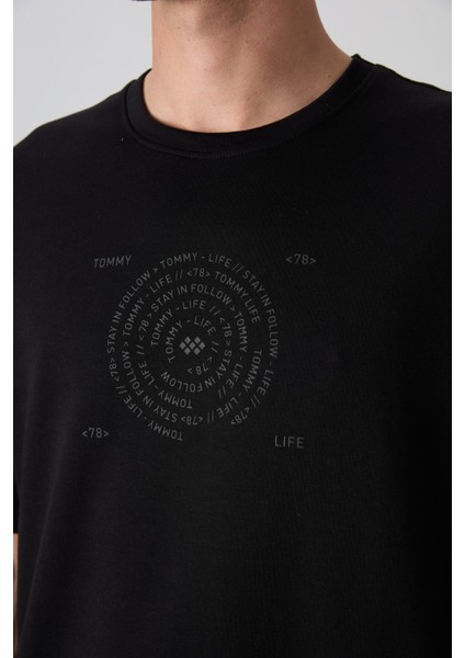Siyah Pamuklu Kalın Yumuşak Dokulu Oversize Fit Baskılı Erkek T-Shirt - 88324 fiyatları
