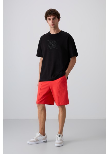 Siyah Pamuklu Kalın Yumuşak Dokulu Oversize Fit Baskılı Erkek T-Shirt - 88324 modelleri