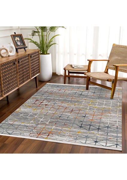 Gri Geometrik Etnik Modern Desenli Pamuk Makinada Yıkanabilir Hav Toz Vermez Leke Tutmayan Kaymaz Taban Dijital Makine Baskı Salon Yolluk Mutfak Halı modelleri