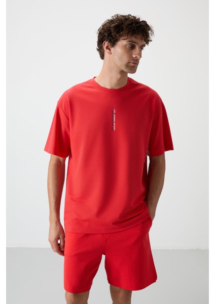 Fiesta Pamuklu Kalın Yüzeyi Dokulu Oversize Fit Baskılı Erkek T-Shirt - 88368