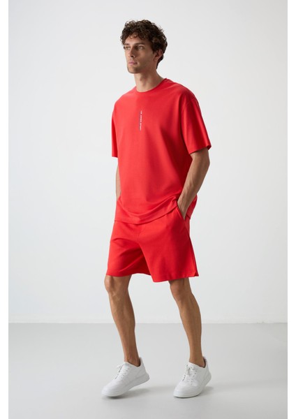 Fiesta Pamuklu Kalın Yüzeyi Dokulu Oversize Fit Baskılı Erkek T-Shirt - 88368 modelleri