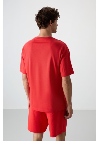 Fiesta Pamuklu Kalın Yüzeyi Dokulu Oversize Fit Baskılı Erkek T-Shirt - 88368 indirimleri