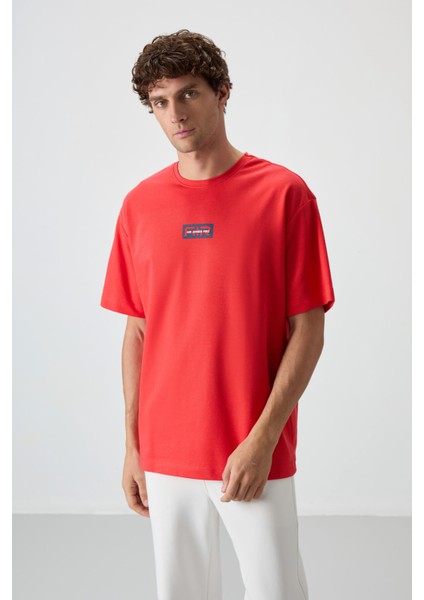 Fiesta Pamuklu Kalın Yüzeyi Dokulu Oversize Fit Baskılı Erkek T-Shirt - 88367