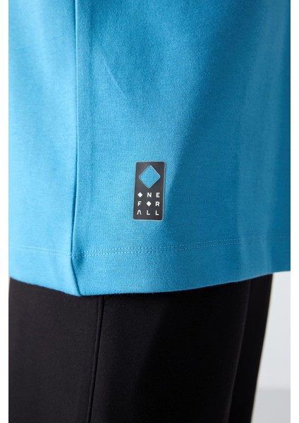 Petrol Mavi Pamuklu Kalın Yumuşak Dokulu Oversize Fit Baskılı Erkek T-Shirt - 88325 fırsatları