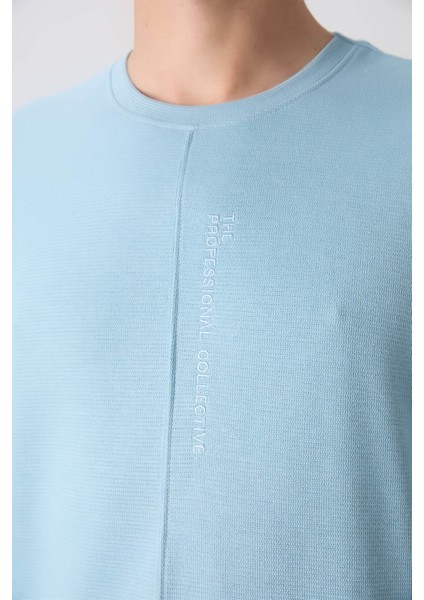 Açık Mavi Pamuklu Kalın Yüzeyi Dokulu Oversize Fit Basic Erkek T-Shirt - 88337 indirimleri