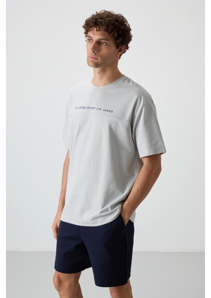 Taş Pamuklu Kalın Yüzeyi Dokulu Oversize Fit Baskılı Erkek T-Shirt - 88371 fırsatları