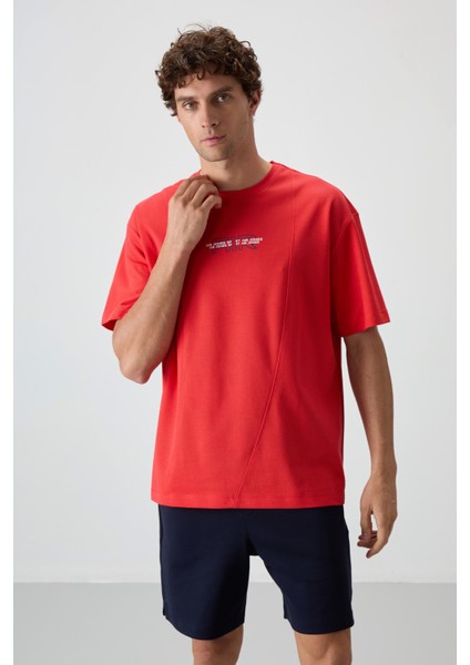 Fiesta Pamuklu Kalın Yüzeyi Dokulu Oversize Fit Baskılı Erkek T-Shirt - 88372