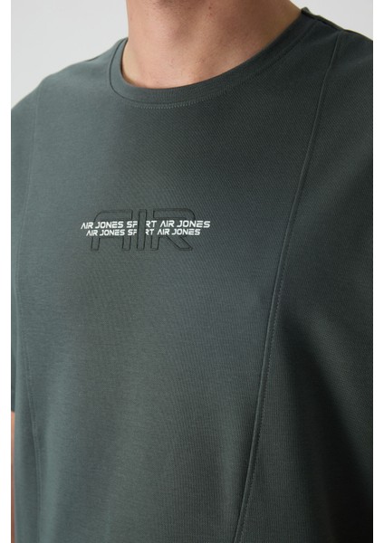 Haki Pamuklu Kalın Yüzeyi Dokulu Oversize Fit Baskılı Erkek T-Shirt - 88372 modelleri