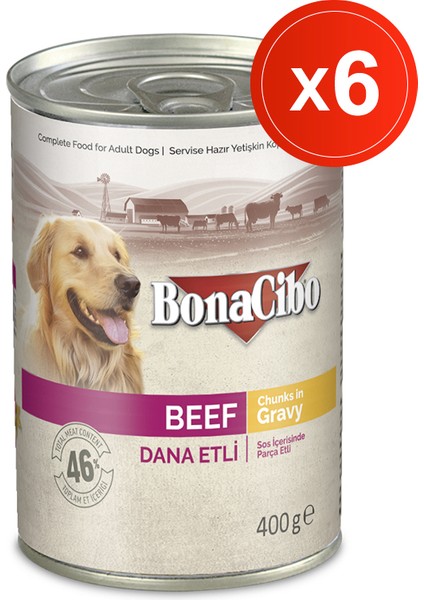 Soslu Dana Etli Yaş Köpek Maması, 400 gr x 6 Adet, Tüm Irklar Için, Doğal, Şeker Içermez