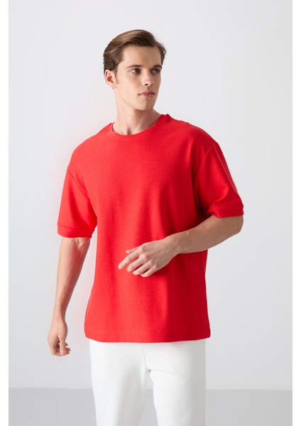 Fiesta Pamuklu Kalın Yüzeyi Dokulu Oversize Fit Basic Erkek T-Shirt - 88339 fırsatları