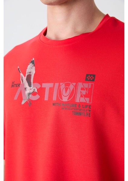 Fiesta Pamuklu Kalın Yumuşak Dokulu Oversize Fit Baskılı Erkek T-Shirt - 88344 modelleri