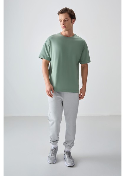 Açık Yeşil %100 Pamuk Kalın Yumuşak Dokulu Oversize Fit Basic Erkek T-Shirt - 88353 fırsatları