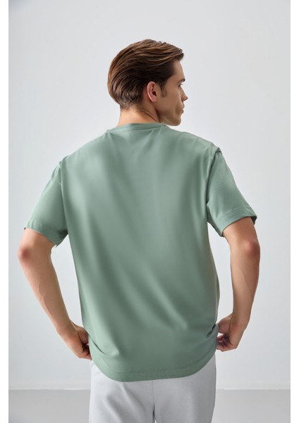 Açık Yeşil %100 Pamuk Kalın Yumuşak Dokulu Oversize Fit Basic Erkek T-Shirt - 88353 indirimleri