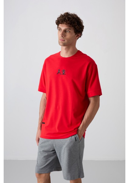 Fiesta Pamuklu Kalın Yumuşak Dokulu Oversize Fit Baskılı Erkek T-Shirt - 88342