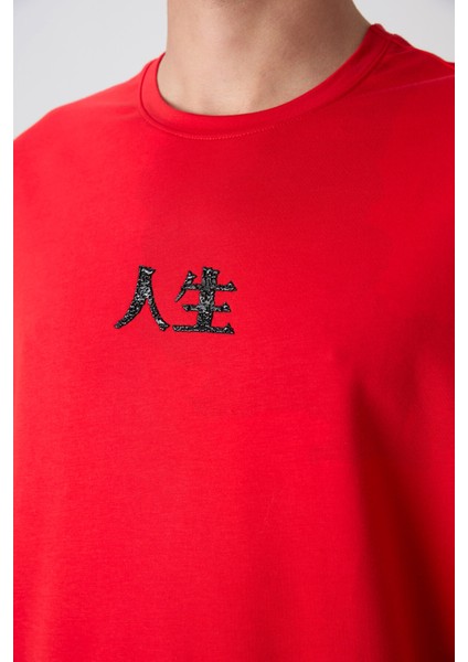 Fiesta Pamuklu Kalın Yumuşak Dokulu Oversize Fit Baskılı Erkek T-Shirt - 88342 modelleri