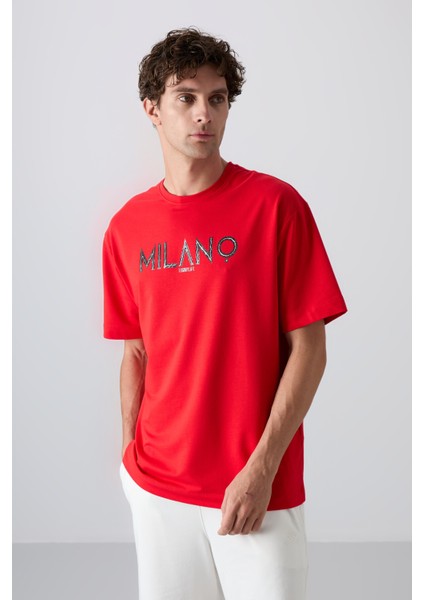 Fiesta Pamuklu Kalın Yumuşak Dokulu Oversize Fit Baskılı Erkek T-Shirt - 88345