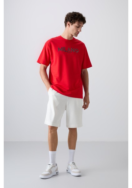 Fiesta Pamuklu Kalın Yumuşak Dokulu Oversize Fit Baskılı Erkek T-Shirt - 88345 modelleri