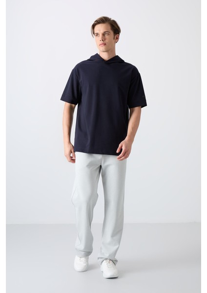 Lacivert Pamuklu Kalın Yumuşak Dokulu Oversize Fit Basic Erkek T-Shirt - 88352 fiyatları