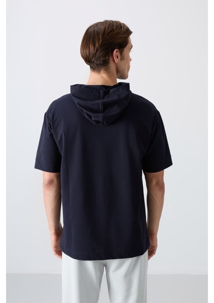 Lacivert Pamuklu Kalın Yumuşak Dokulu Oversize Fit Basic Erkek T-Shirt - 88352 indirimleri