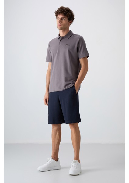 Lacivert Pamuklu Kalın Yumuşak Dokulu Comfort Fit Baskılı Erkek Şort - 81266