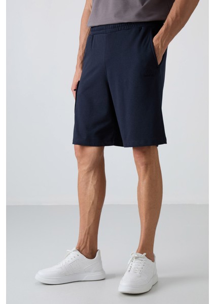 Lacivert Pamuklu Kalın Yumuşak Dokulu Comfort Fit Baskılı Erkek Şort - 81266 fiyatları