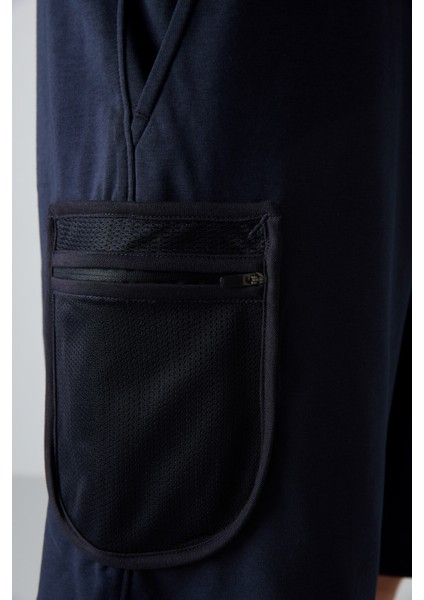 Lacivert Pamuklu Kalın Yumuşak Dokulu Comfort Fit Baskılı Erkek Şort - 81266 modelleri