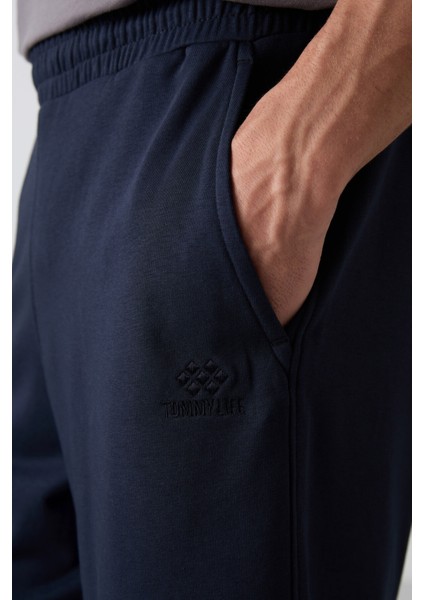 Lacivert Pamuklu Kalın Yumuşak Dokulu Comfort Fit Baskılı Erkek Şort - 81266 fırsatları